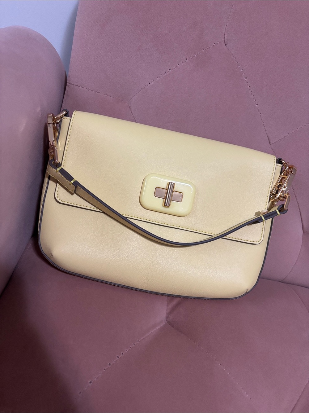 LDT Women Yellow Leather Shoulder Bag